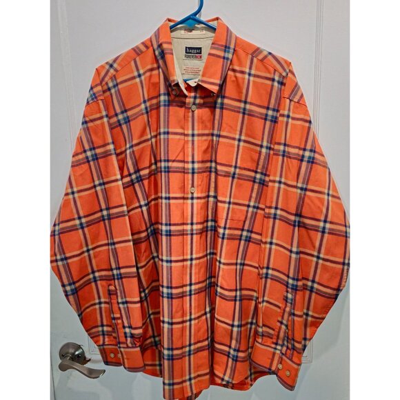 Haggar Forever New Mens L/G Orange Plaid Button-Up Shirt Fade-Resistant Wrinkle - Picture 7 of 13